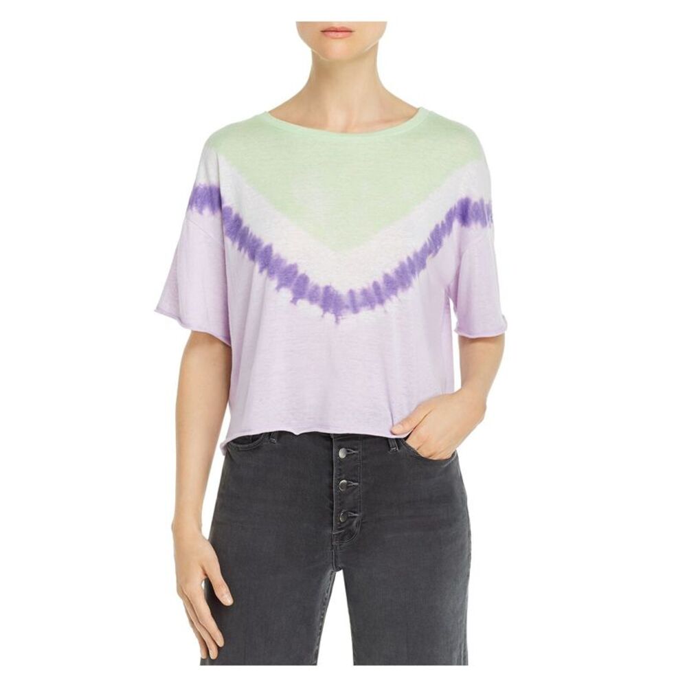 VINTAGE HAVANA Womens Purple Tie Dye Short Sleeve Crop Top Size: S